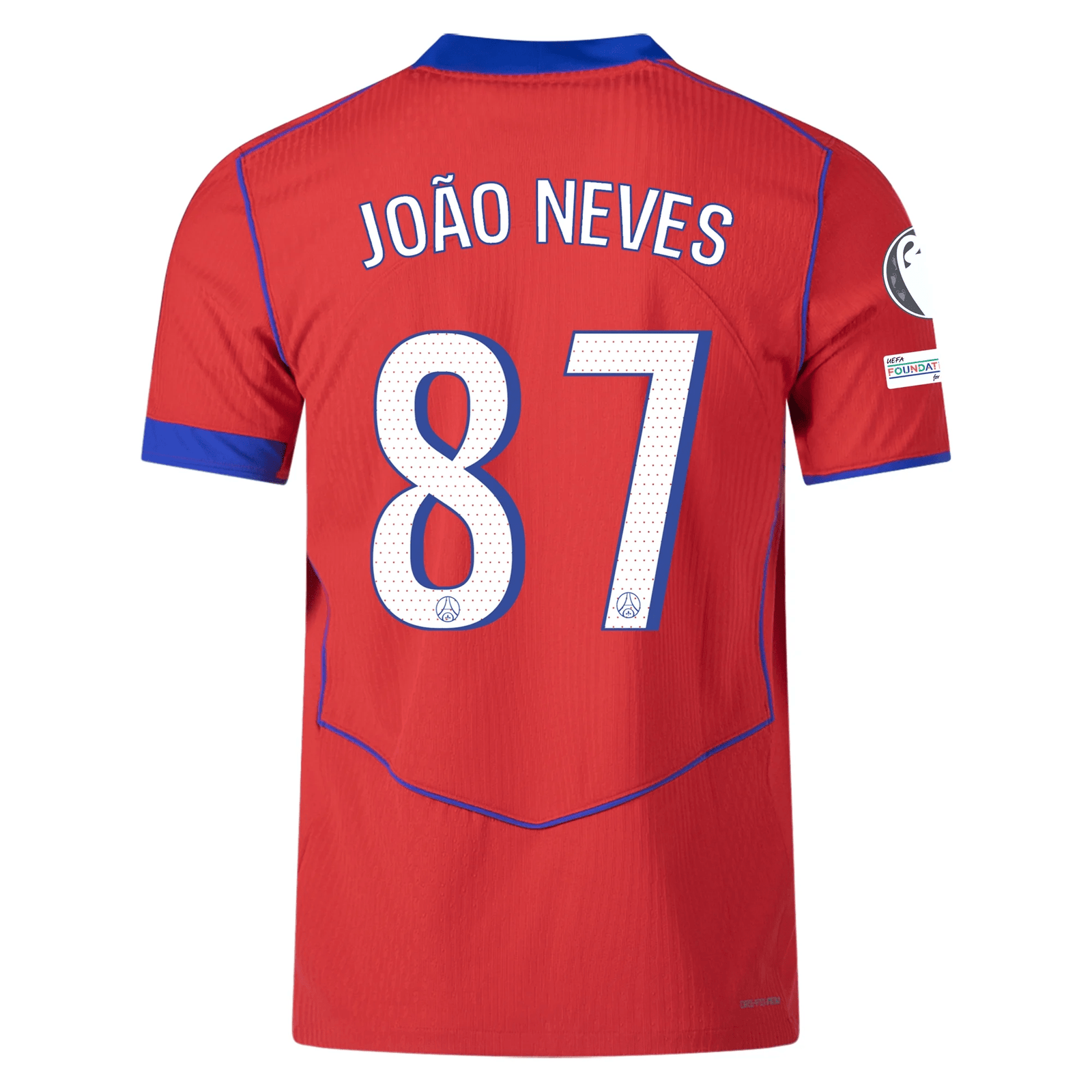 Nike Men's Paris Saint - Germain Authentic João Neves Third Jersey w/ Champions League Patches 25/26 (Sport Red/Hyper Royal) | SoccerWearhouse