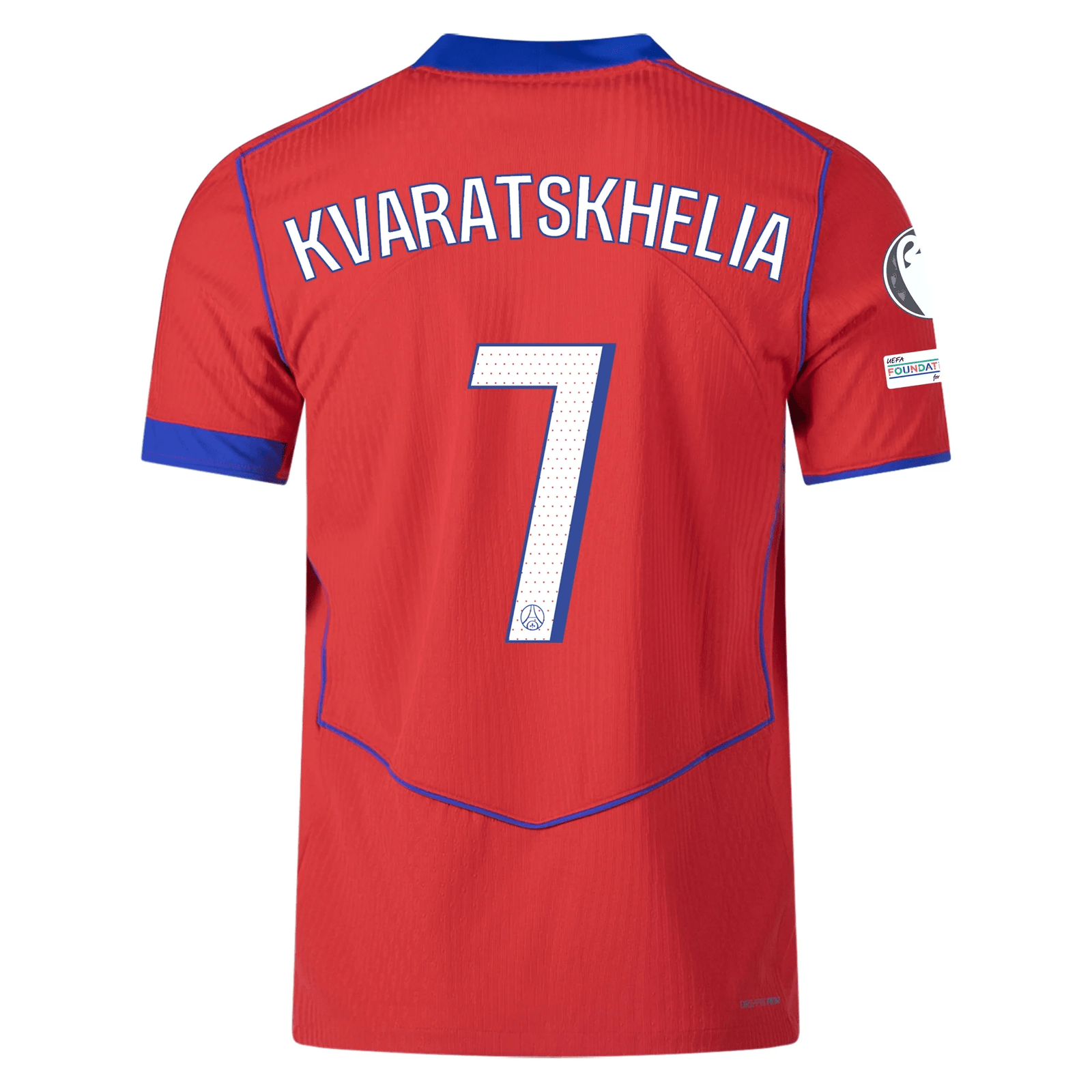 Nike Men's Paris Saint - Germain Authentic Khvicha Kvaratskhelia Third Jersey w/ Champions League Patches 25/26 (Sport Red/Hyper Royal) | SoccerWearhouse