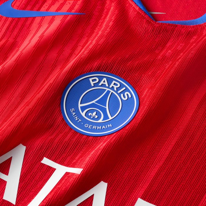 Nike Men's Paris Saint - Germain Authentic Vitinha Third Jersey w/ Champions League Patches 25/26 (Sport Red/Hyper Royal) | SoccerWearhouse