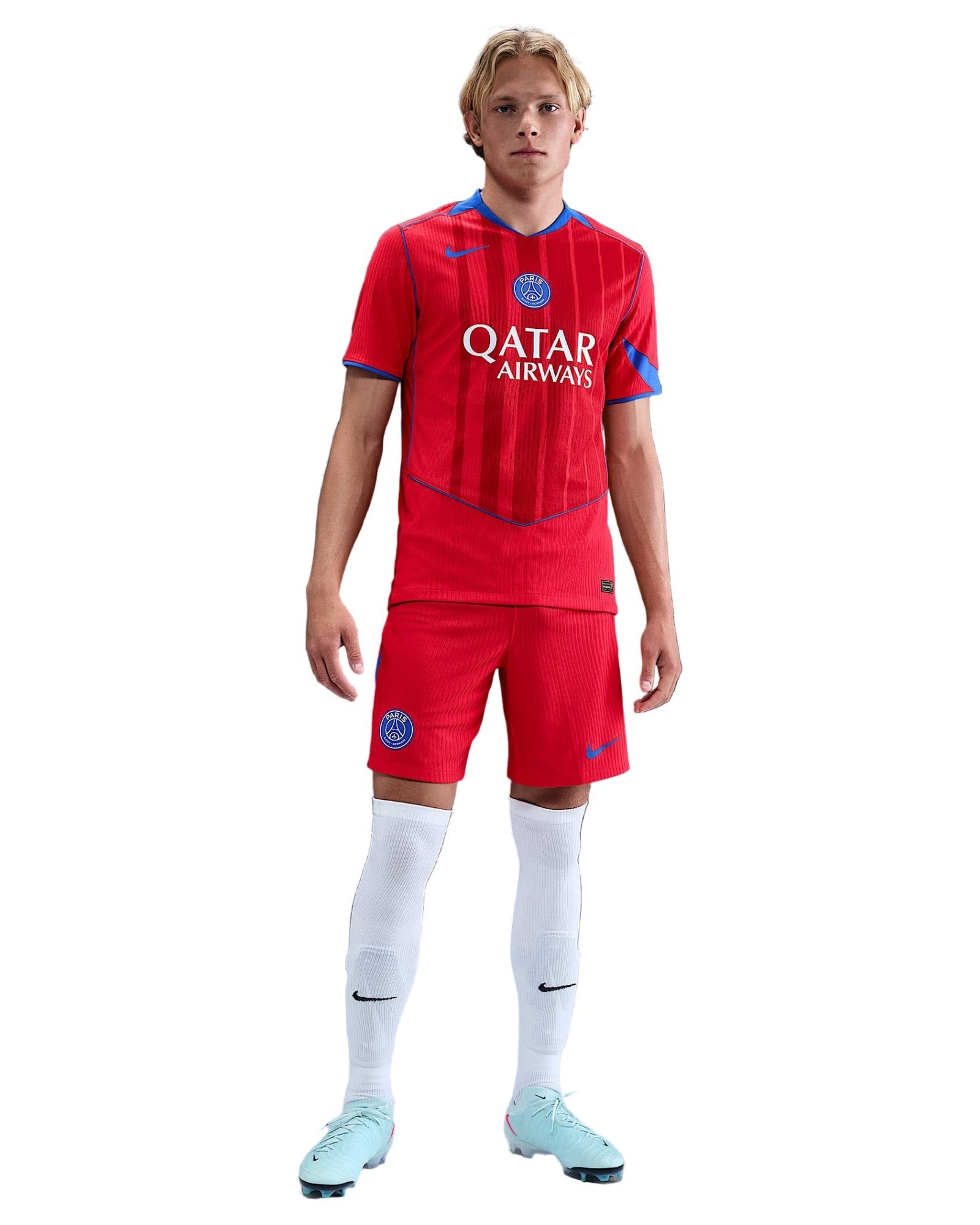 Nike Men's Paris Saint - Germain Authentic Vitinha Third Jersey w/ Champions League Patches 25/26 (Sport Red/Hyper Royal) | SoccerWearhouse