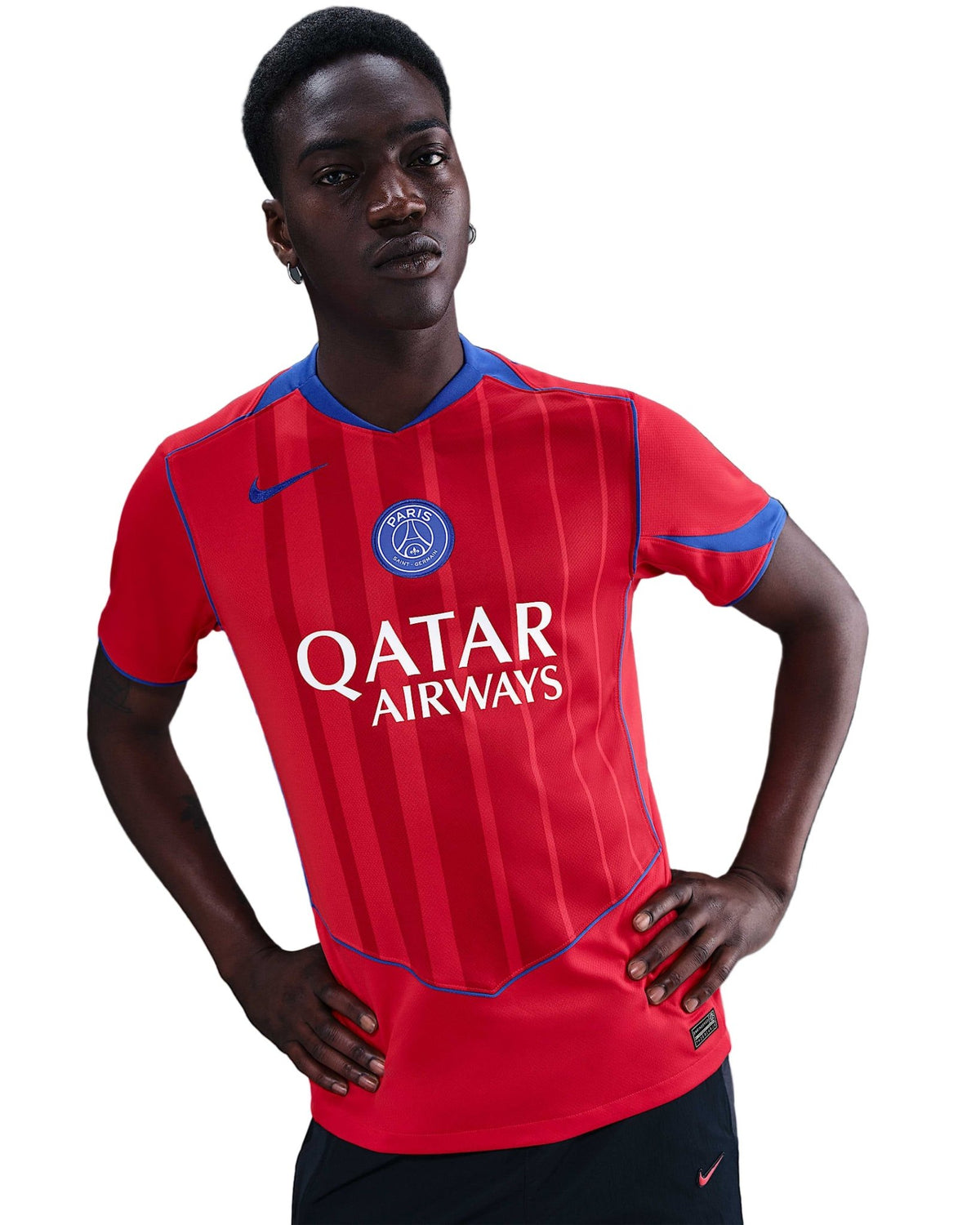 Nike Men's Paris Saint - Germain João Neves T90 Third Jersey w/ Champions League Patches 25/26 (Sport Red/Hyper Royal) | SoccerWearhouse