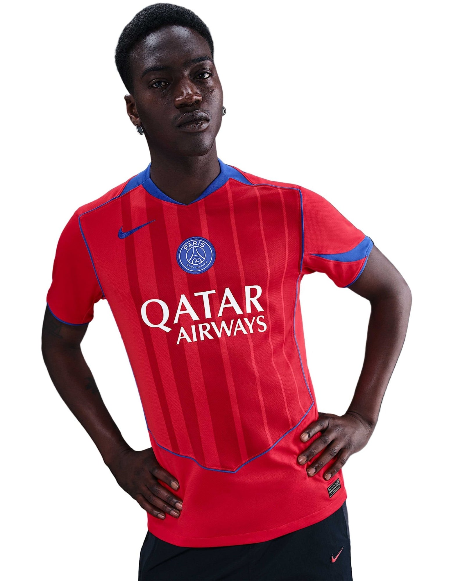 Nike Men's Paris Saint - Germain João Neves T90 Third Jersey w/ Champions League Patches 25/26 (Sport Red/Hyper Royal) | SoccerWearhouse