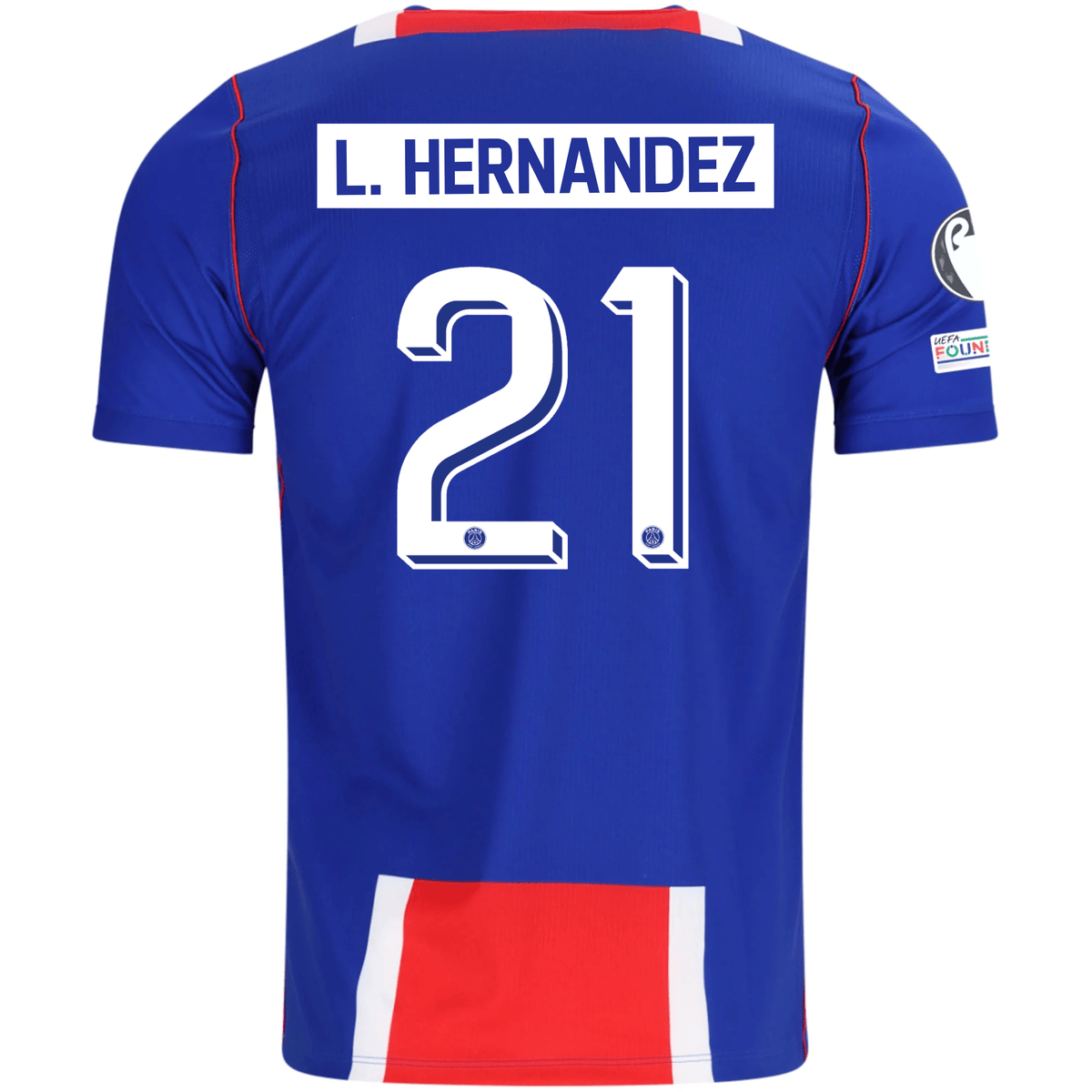 Nike Mens Paris Saint-Germain Lucas Hernández Home Jersey w/ Champions League Patches 26/27 (Blue/White/Red) | SoccerWearhouse