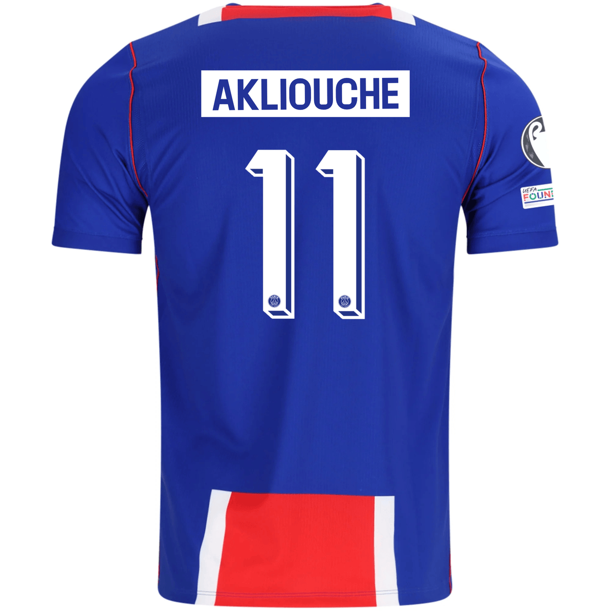 Nike Mens Paris Saint-Germain Maghnes Akliouche Home Jersey w/ Champions League Patches 26/27 (Blue/White/Red) | SoccerWearhouse