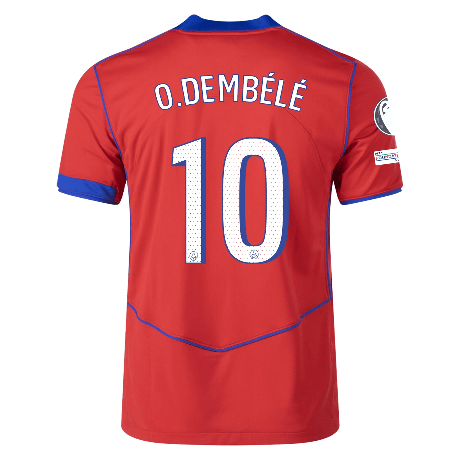Nike Men's Paris Saint - Germain Ousmane Dembele T90 Third Jersey w/ Champions League Patches 25/26 (Sport Red/Hyper Royal) | SoccerWearhouse