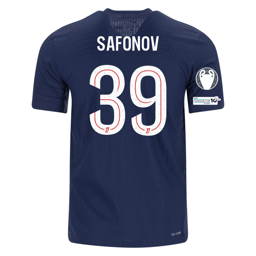 Nike Men's Safonov Paris Saint - Germain Authentic Home Jersey 25/26 w/ Champions League Patches (Navy) | SoccerWearhouse