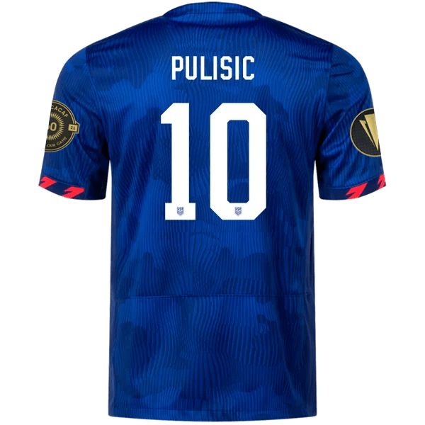 Nike Mens United States Christian Pulisic Away Jersey w/ Gold Cup Patches 23/24 (Hyper Royal/Loyal Blue) | SoccerWearhouse