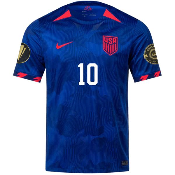 Nike Mens United States Christian Pulisic Away Jersey w/ Gold Cup Patches 23/24 (Hyper Royal/Loyal Blue) | SoccerWearhouse