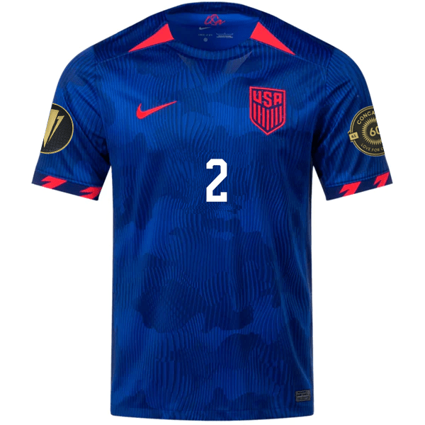 Nike Mens United States Sergino Dest Away Jersey w/ Gold Cup Patches 23/24 (Hyper Royal/Loyal Blue) | SoccerWearhouse