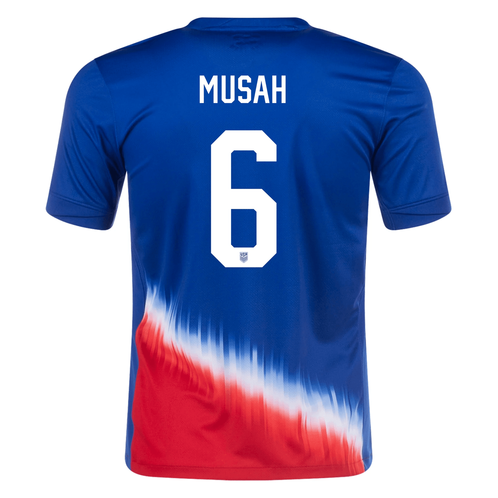 Nike Mens United States Yunus Musah Away Jersey 24/25 (Old Royal/Sport Red) | SoccerWearhouse