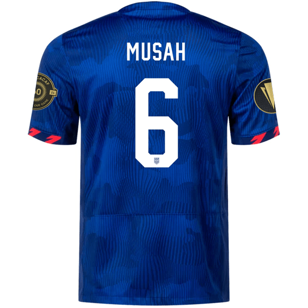 Nike Mens United States Yunus Musah Away Jersey w/ Gold Cup Patches 23/24 (Hyper Royal/Loyal Blue) | SoccerWearhouse