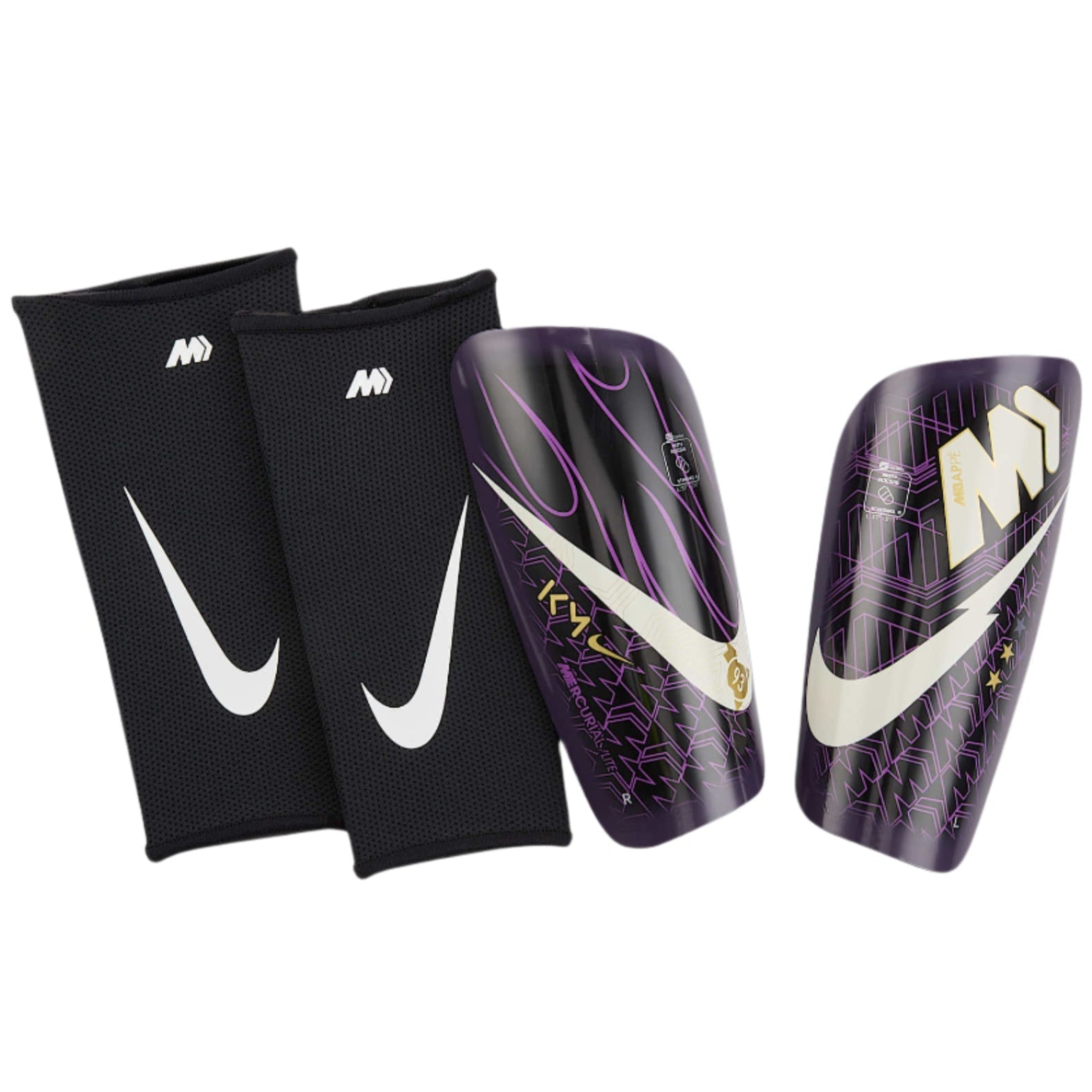 Nike Mercurial Lite KM Kylian Mbappe Soccer Shin Guards (Grand Purple/Black/Metallic Gold Coin) | SoccerWearhouse