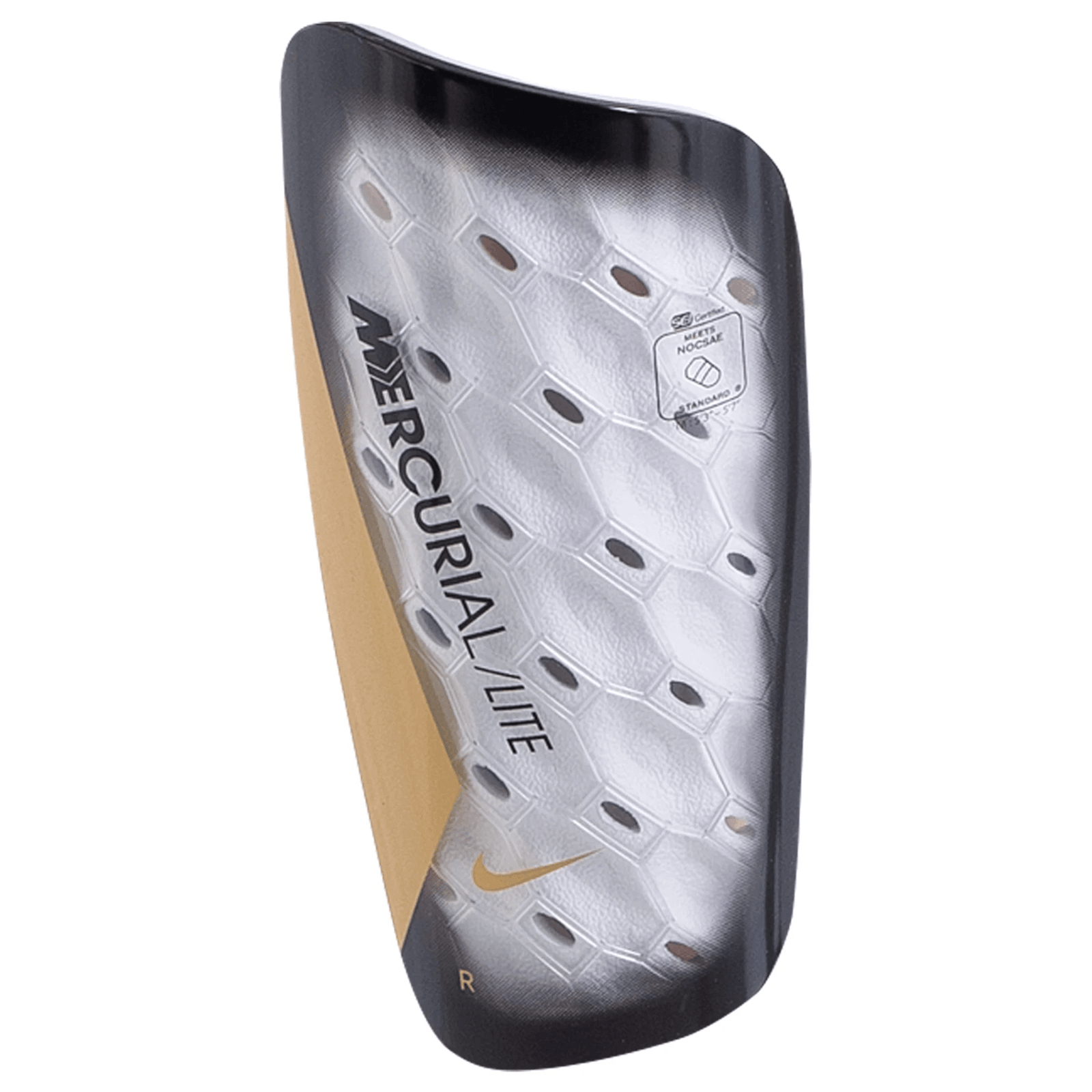 Nike Mercurial Lite Shin Guard (White/Black/Metallic Gold Coin) | SoccerWearhouse