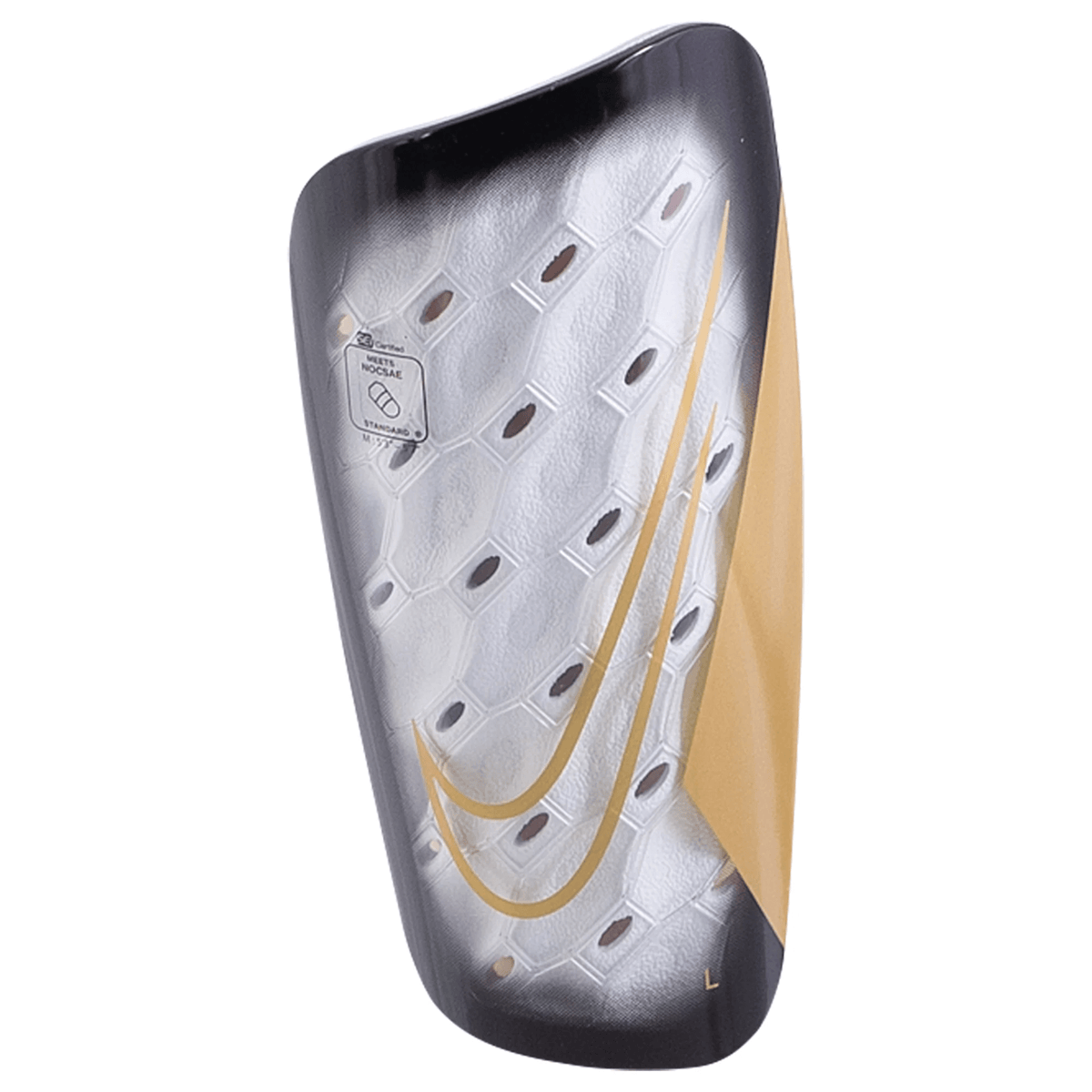 Nike Mercurial Lite Shin Guard (White/Black/Metallic Gold Coin) | SoccerWearhouse