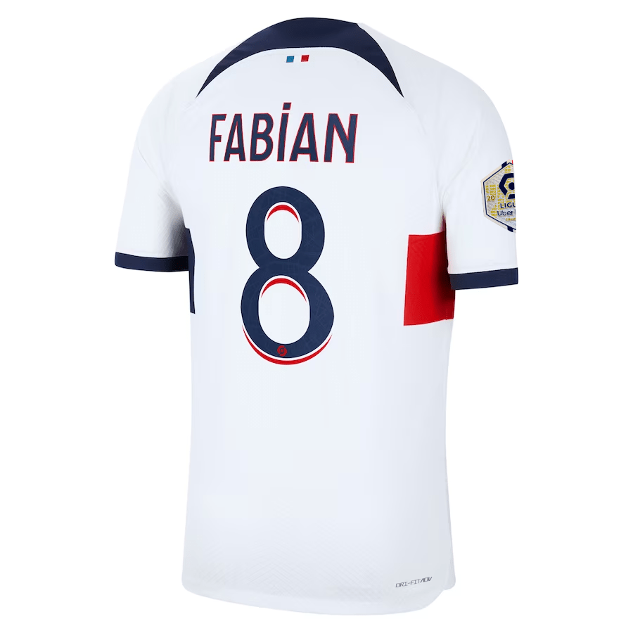 Nike Paris Saint - Germain Authentic Fabian Match Vaporknit Away Jersey w/ Ligue 1 Patch 23/24 (White/Midnight Navy) | SoccerWearhouse