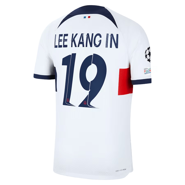 Nike Paris Saint - Germain Authentic Lee King In Match Vaporknit Away Jersey w/ Champions League Patches 23/24 (White/Midnight Navy) | SoccerWearhouse