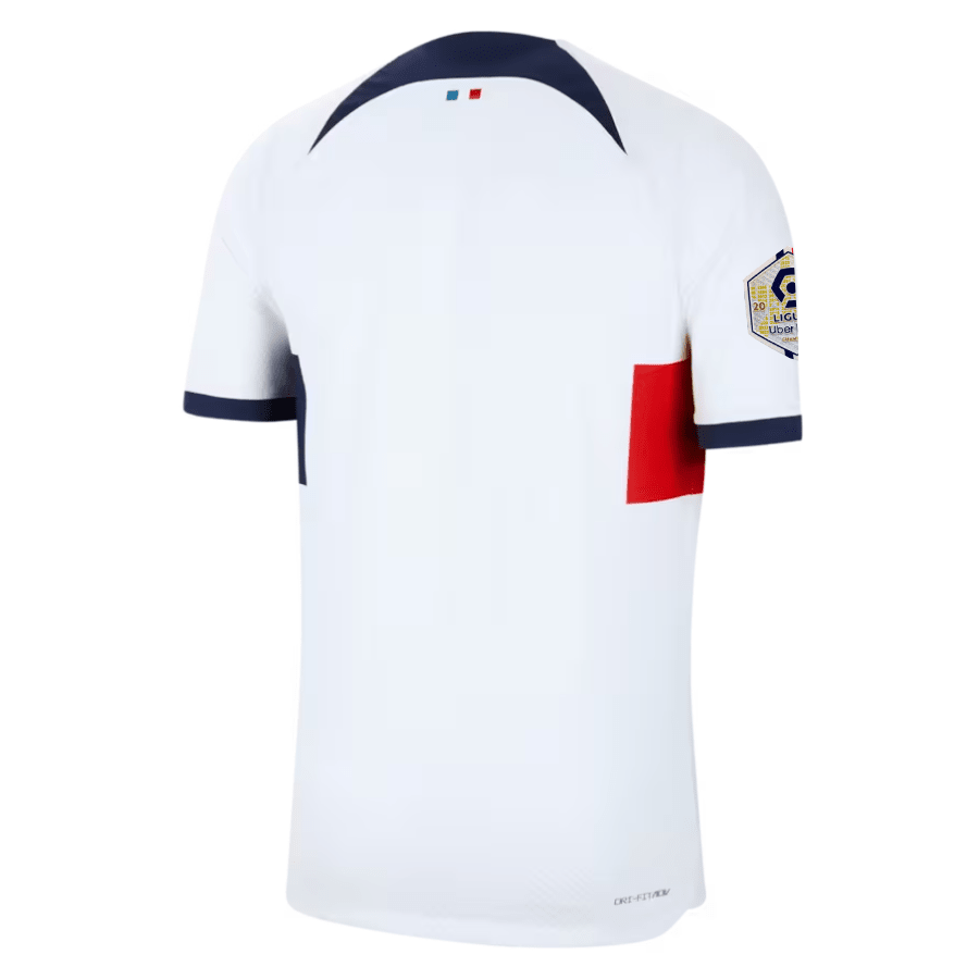 Nike Paris Saint - Germain Authentic Match Vaporknit Away Jersey w/ Ligue 1 Patch 23/24 (White/Midnight Navy) | SoccerWearhouse