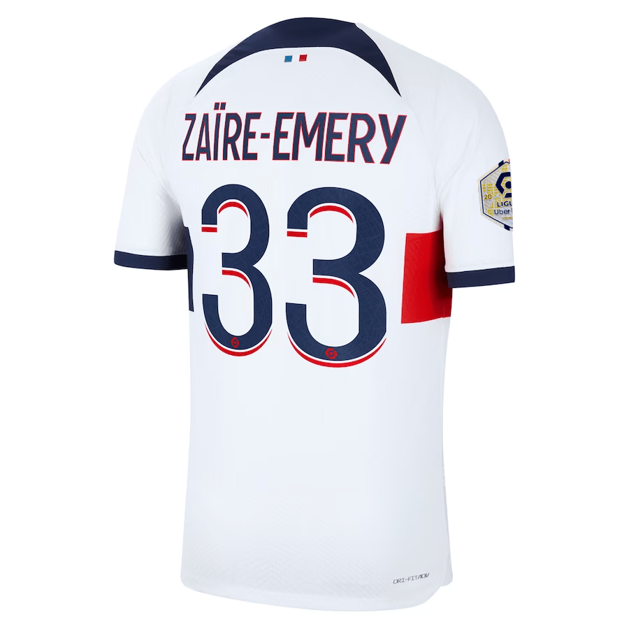 Nike Paris Saint - Germain Authentic Zaire - Emery Match Vaporknit Away Jersey w/ Ligue 1 Patch 23/24 (White/Midnight Navy) | SoccerWearhouse