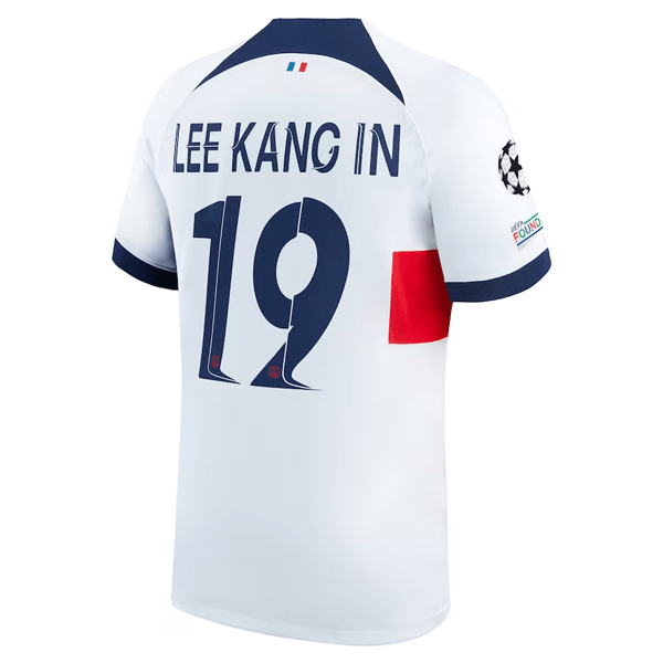 Nike Paris Saint - Germain Lee Kang - in Away Jersey w/ Champions League Patches 23/24 (White/Midnight Navy) | SoccerWearhouse