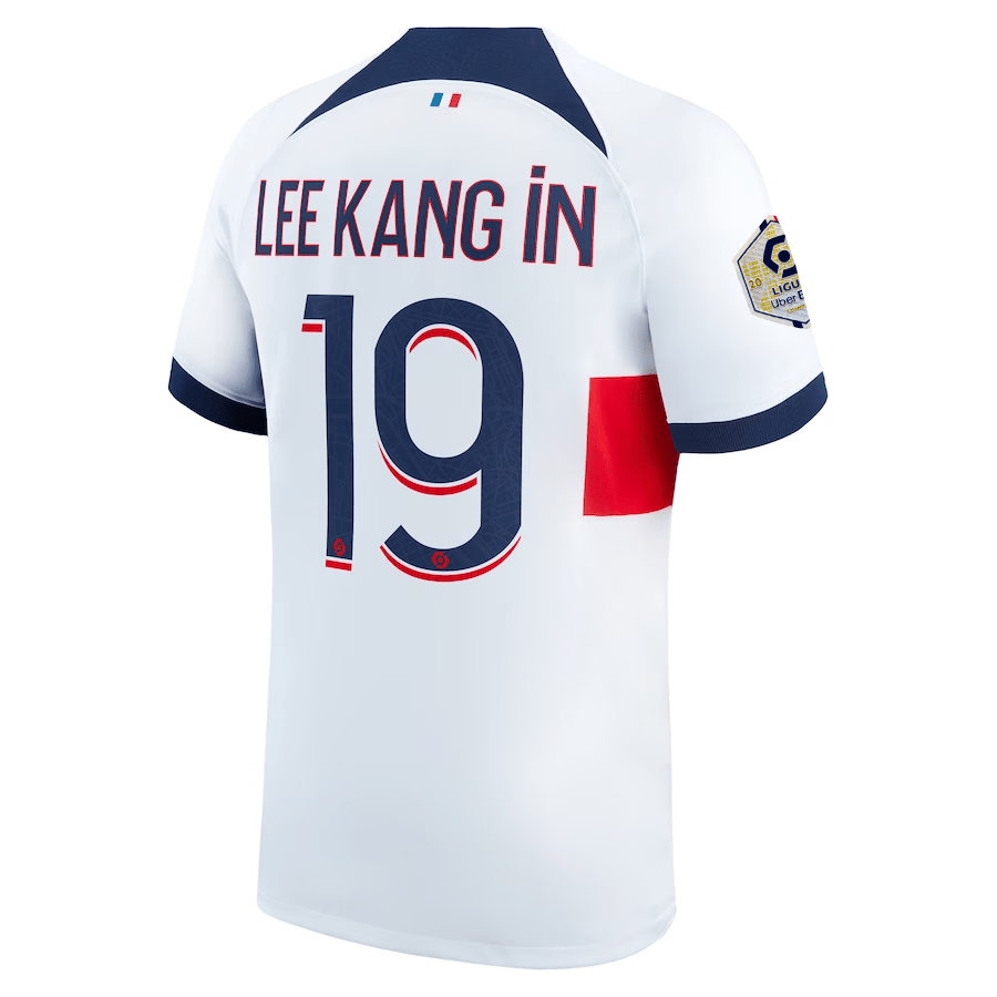 Nike Paris Saint - Germain Lee Kang In Away Jersey w/ Ligue 1 Patch 23/24 (White/Midnight Navy) | SoccerWearhouse