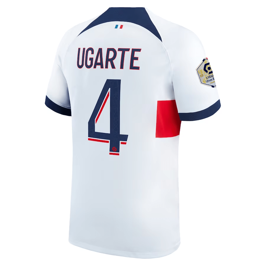 Nike Paris Saint - Germain Manuel Ugarte Away Jersey w/ Ligue 1 Patch 23/24 (White/Midnight Navy) | SoccerWearhouse