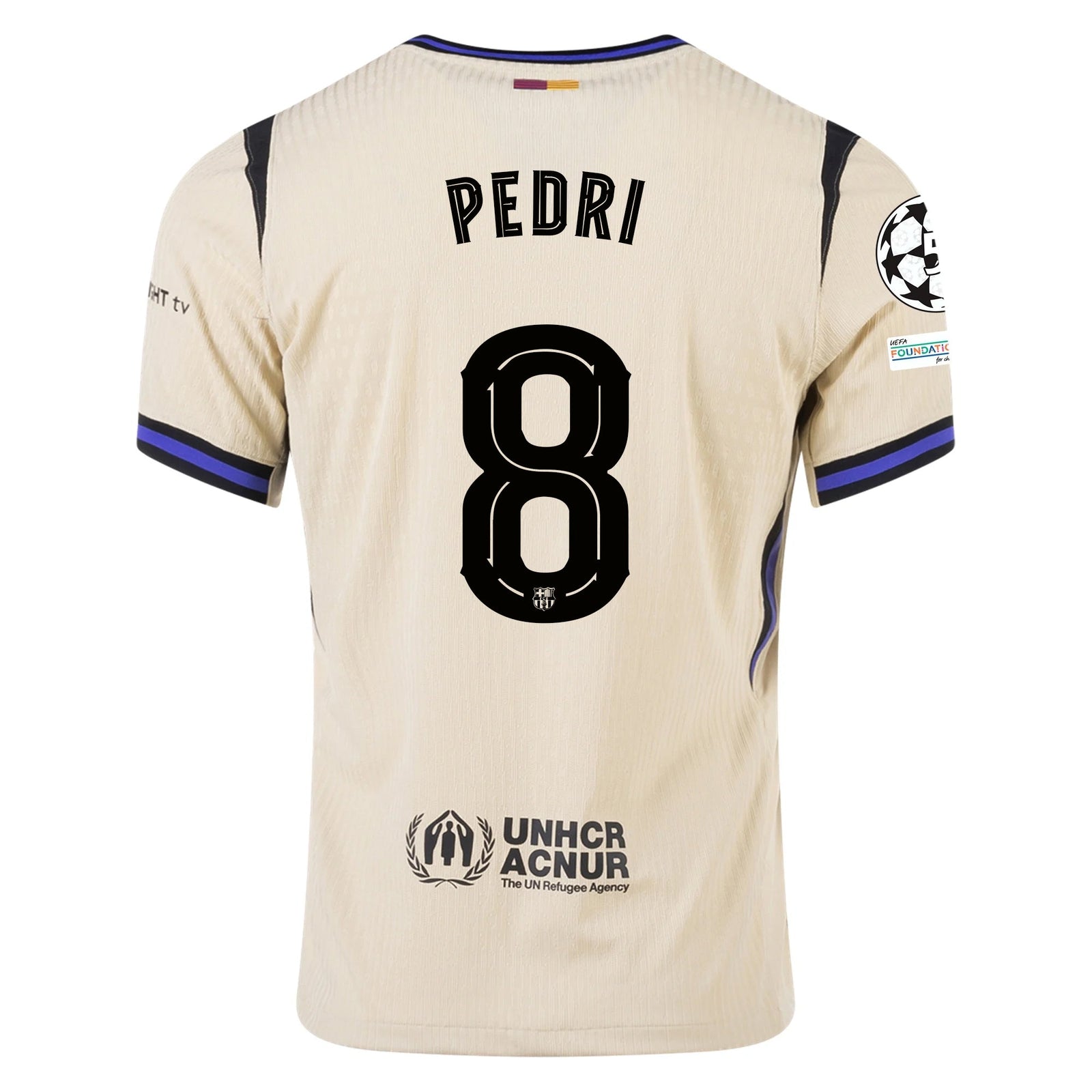 Nike Pedri Men's FC Barcelona Authentic Away Jersey w/ Champions League Patches (Team Gold/Persian Violet/Black) | SoccerWearhouse