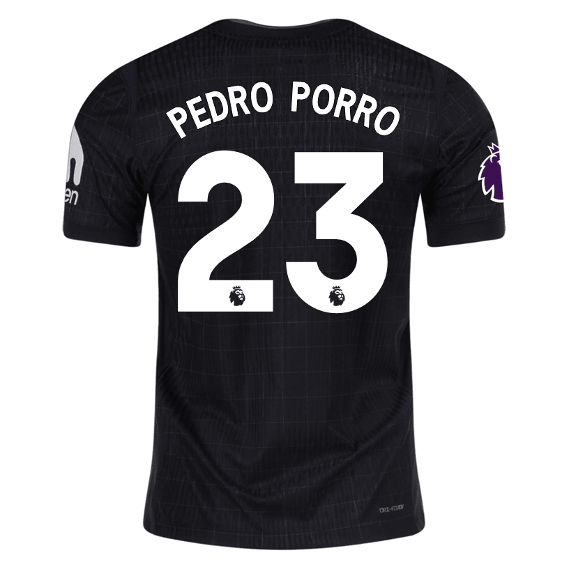 Nike Pedro Porro Tottenham Hotspur Authentic Away Jersey 25/26 w/ EPL Patch (Black/Iron) | SoccerWearhouse