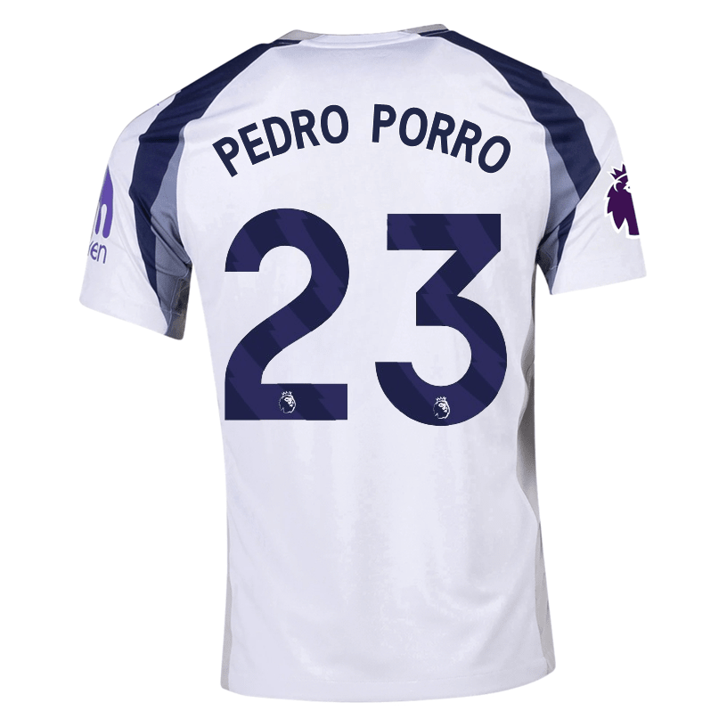 Nike Pedro Porro Tottenham Hotspurs Home Jersey w/ EPL + No Room For Racism Patch 25/26 (White/Iron/Binary Blue) | SoccerWearhouse