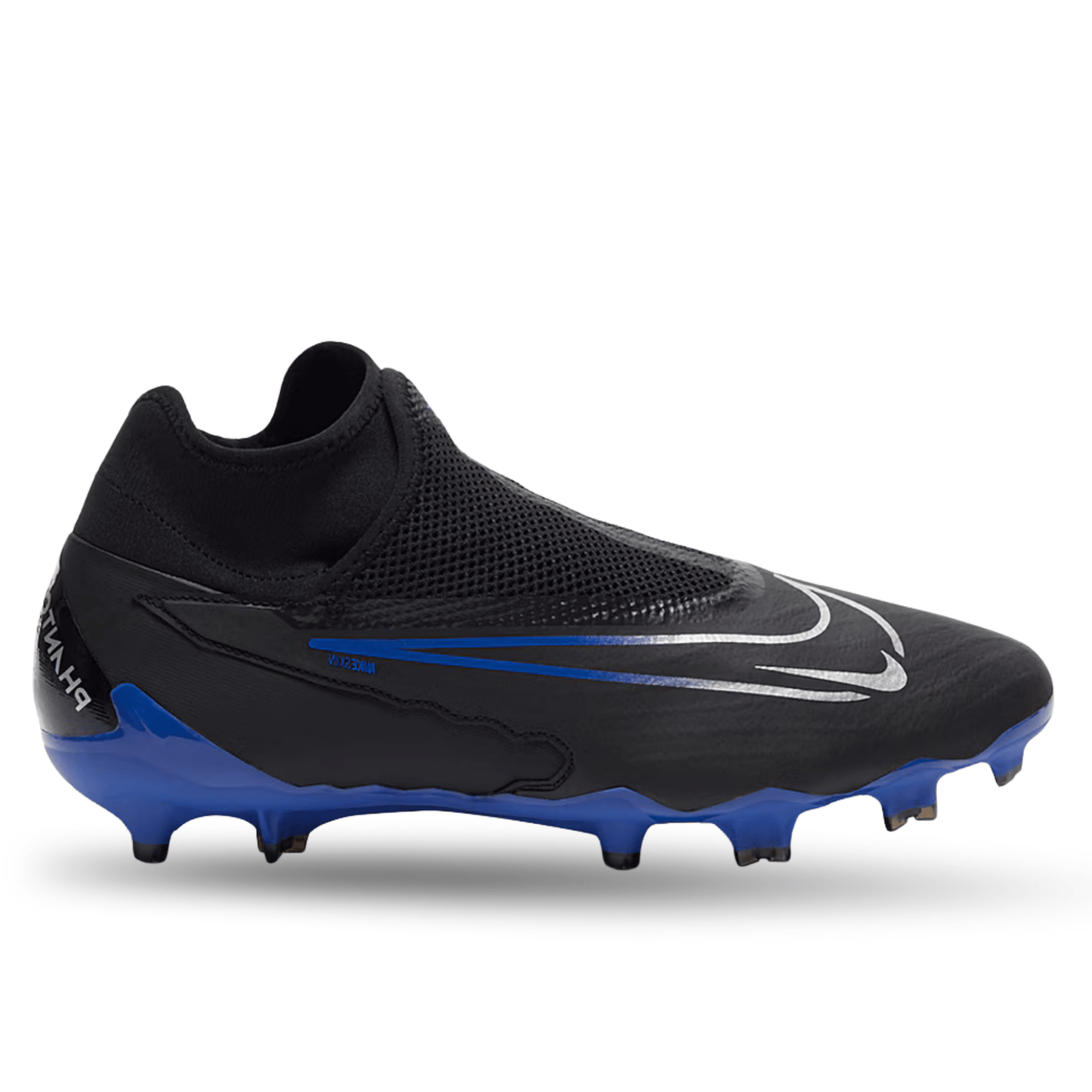 Nike Phantom GX Pro DF Firm Ground Soccer Cleats (Black/Chrome - Hyper Royal) | SoccerWearhouse