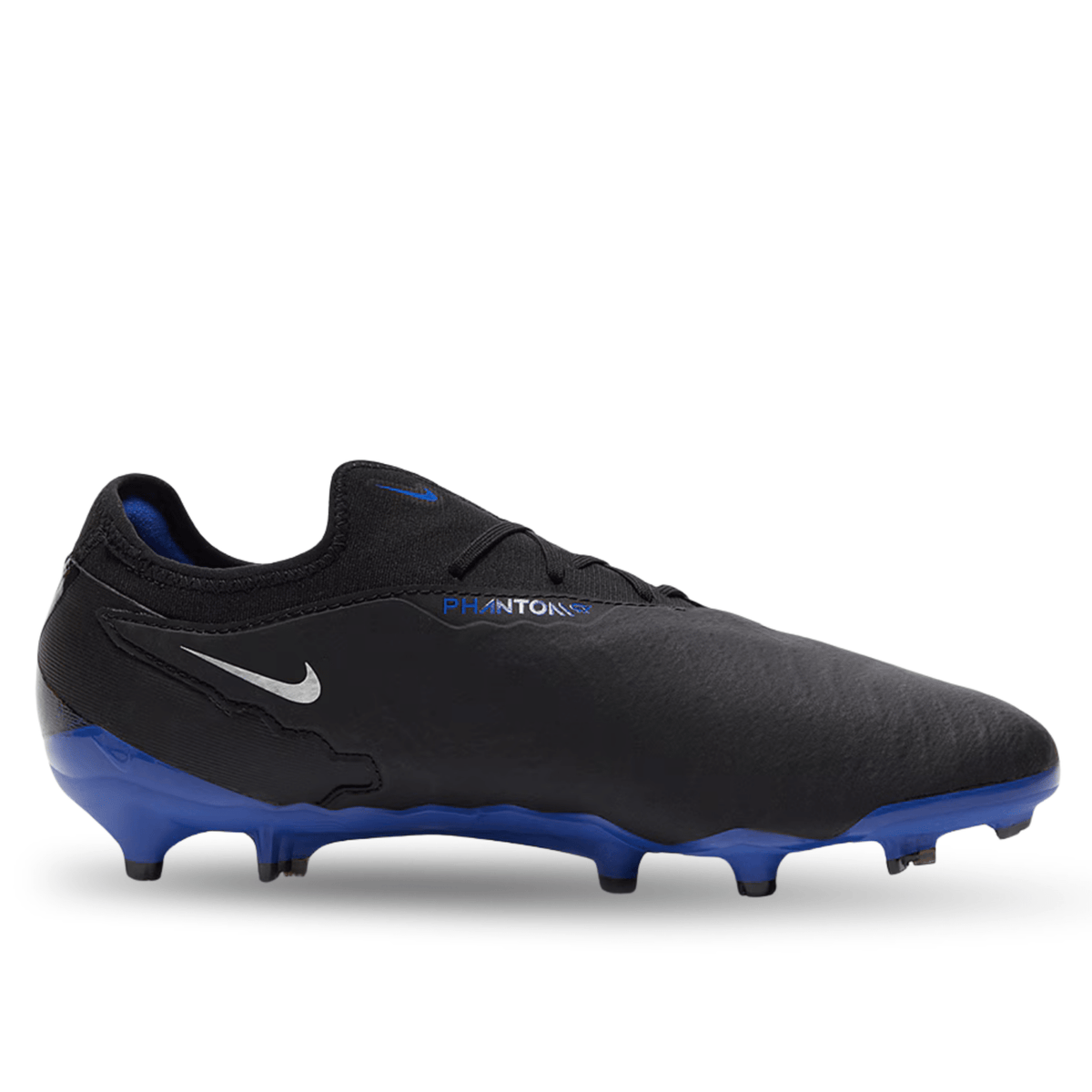 Nike Phantom GX Pro Firm Ground Soccer Cleats (Black/Chrome - Hyper Royal) | SoccerWearhouse