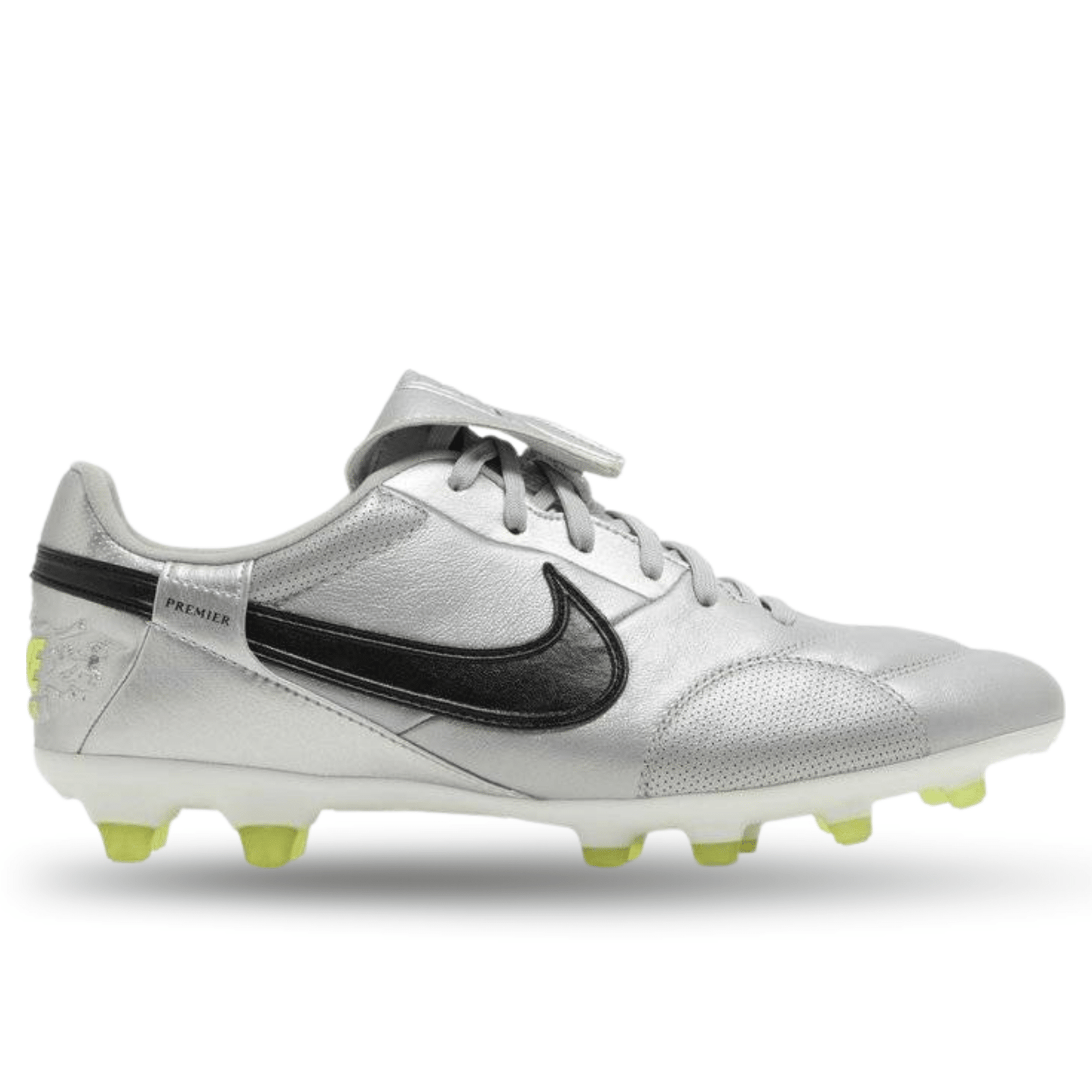 Nike Premier III Firm Ground Soccer Cleats (Metallic Silver/Black - Volt) | SoccerWearhouse
