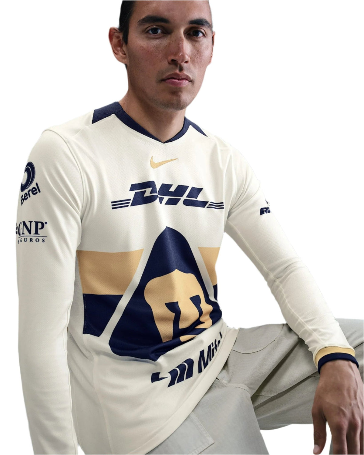 Nike Pumas UNAM 25/26 Long Sleeve Home Jersey (Sail/Club Gold) | SoccerWearhouse