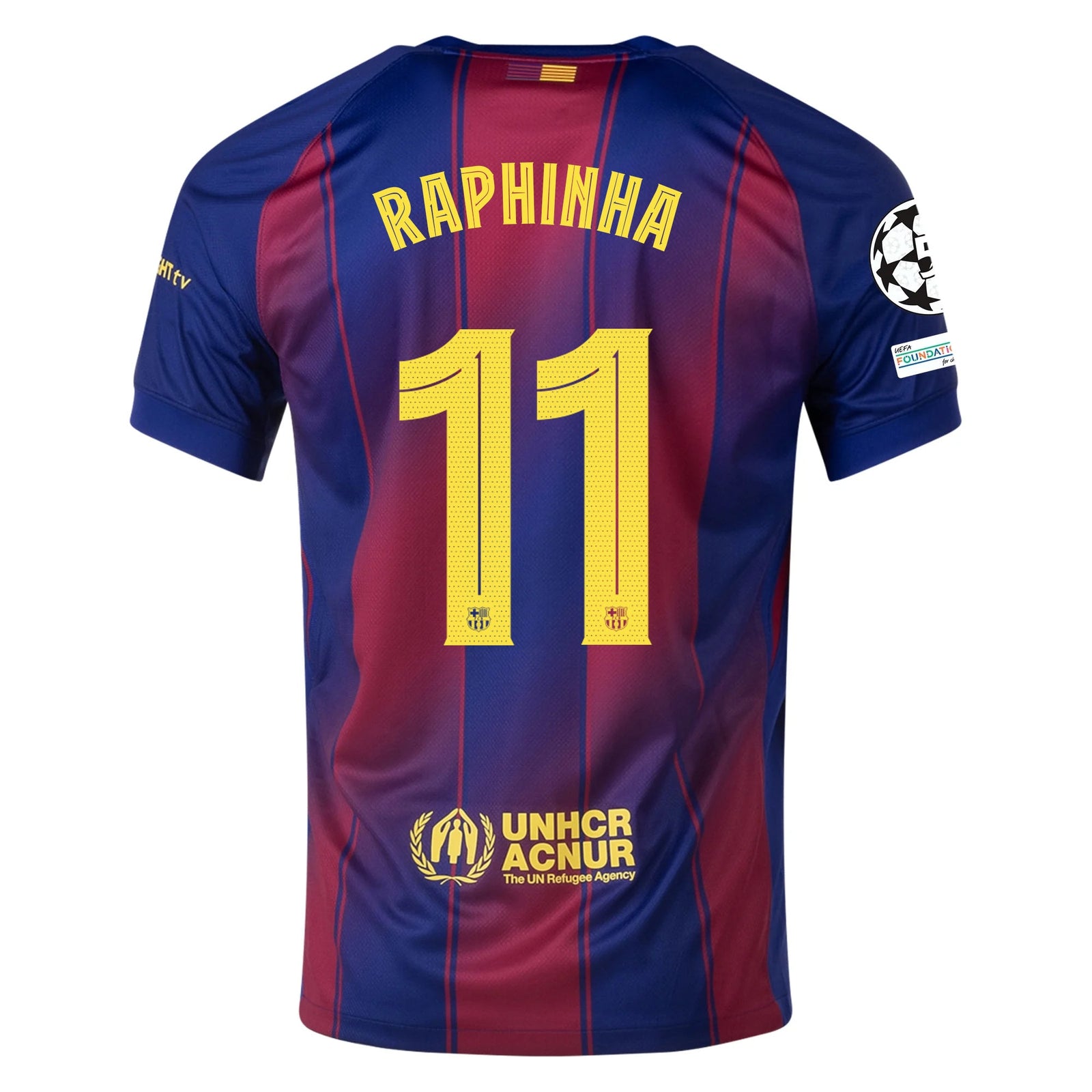 Nike Raphinha FC Barcelona Home Jersey 25/26 w/ Champions League Patches (Deep Royal Blue/Midwest Gold) | SoccerWearhouse