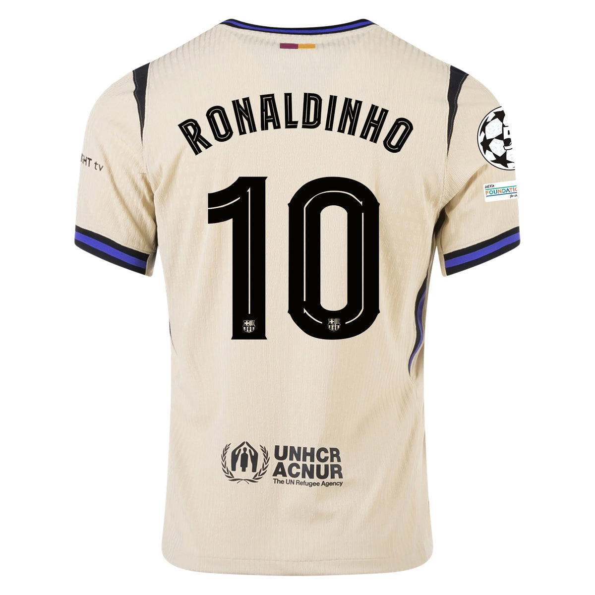 Nike Ronaldinho Men's FC Barcelona Authentic Away Jersey w/ Champions League Patches (Team Gold/Persian Violet/Black) | SoccerWearhouse