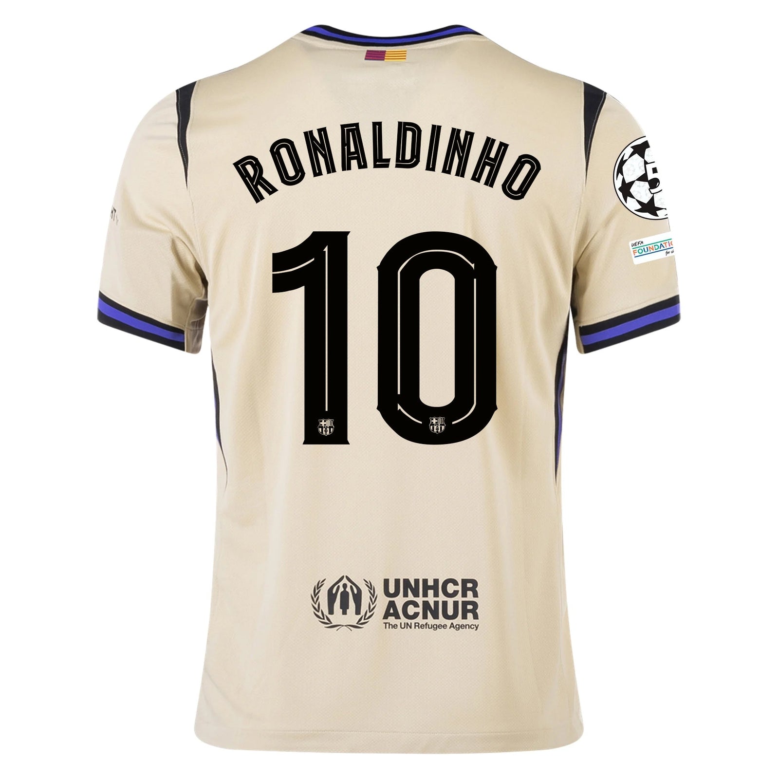 Nike Ronaldinho Men's FC Barcelona Away Jersey 25/26 w/ Champions League Patches (Team Gold/Persion Violet/Black) | SoccerWearhouse