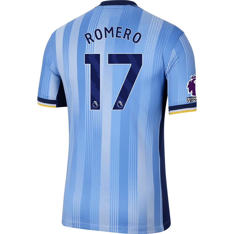 Nike Tottenham Cristian Romero Away Jersey w/ EPL + No Room For Racism Patches 24/25 (Cobalt Bliss/Binary Blue) | SoccerWearhouse