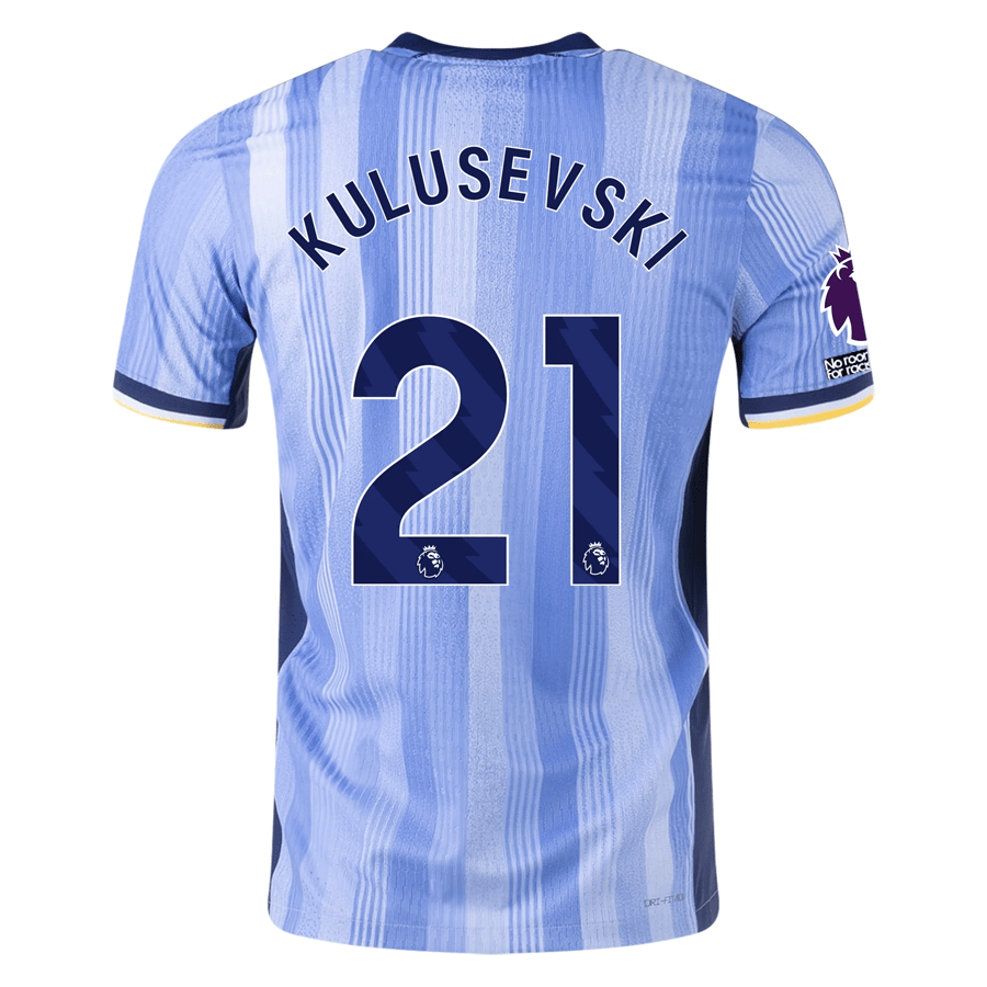 Nike Tottenham Dejan Kulusevski Authentic Away Jersey w/ EPL + No Room For Racism Patches 24/25 (Cobalt Bliss/Binary Blue) | SoccerWearhouse