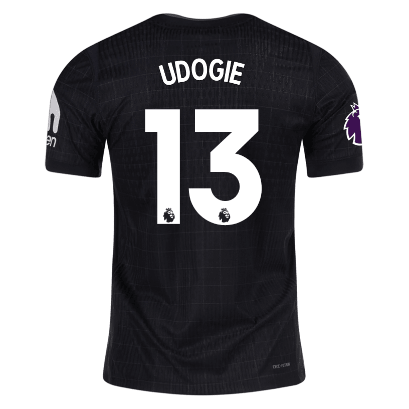 Nike Udogie Tottenham Hotspur Authentic Away Jersey 25/26 w/ EPL Patch (Black/Iron) | SoccerWearhouse