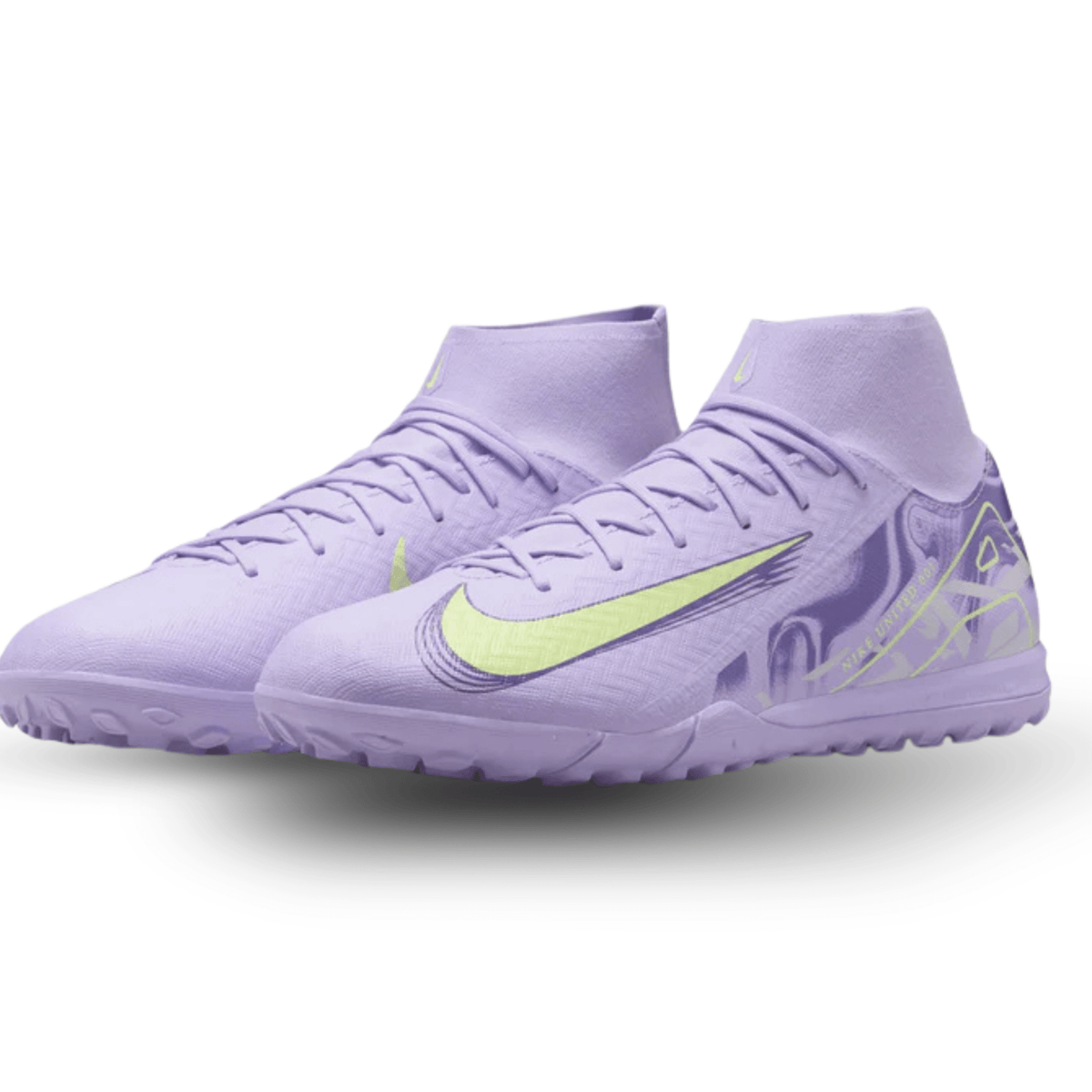 Nike United Zoom Superfly 10 Academy Turf Soccer Shoes (Purple Agate/Barely Volt) | SoccerWearhouse