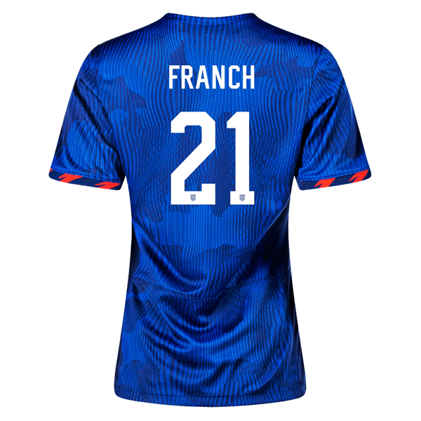Nike Womens United States Adrianna Franch 4 Star Away Jersey 23/24 w/ 2019 World Cup Champion Patch (Hyper Royal/Loyal Blue) | SoccerWearhouse