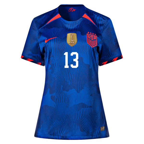Nike Womens United States Alex Morgan 4 Star Away Jersey 23/24 w/ 2019 World Cup Champion Patch (Hyper Royal/Loyal Blue) | SoccerWearhouse