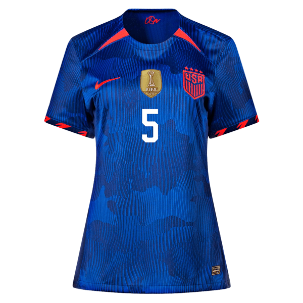 Nike Womens United States Kelley O'Hara 4 Star Away Jersey 23/24 w/ 2019 World Cup Champion Patch (Hyper Royal/Loyal Blue) | SoccerWearhouse