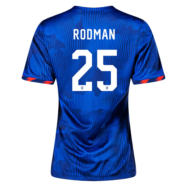 Nike Womens United States Trinity Rodman 4 Star Away Jersey 23/24 w/ 2019 World Cup Champion Patch (Hyper Royal/Loyal Blue) | SoccerWearhouse