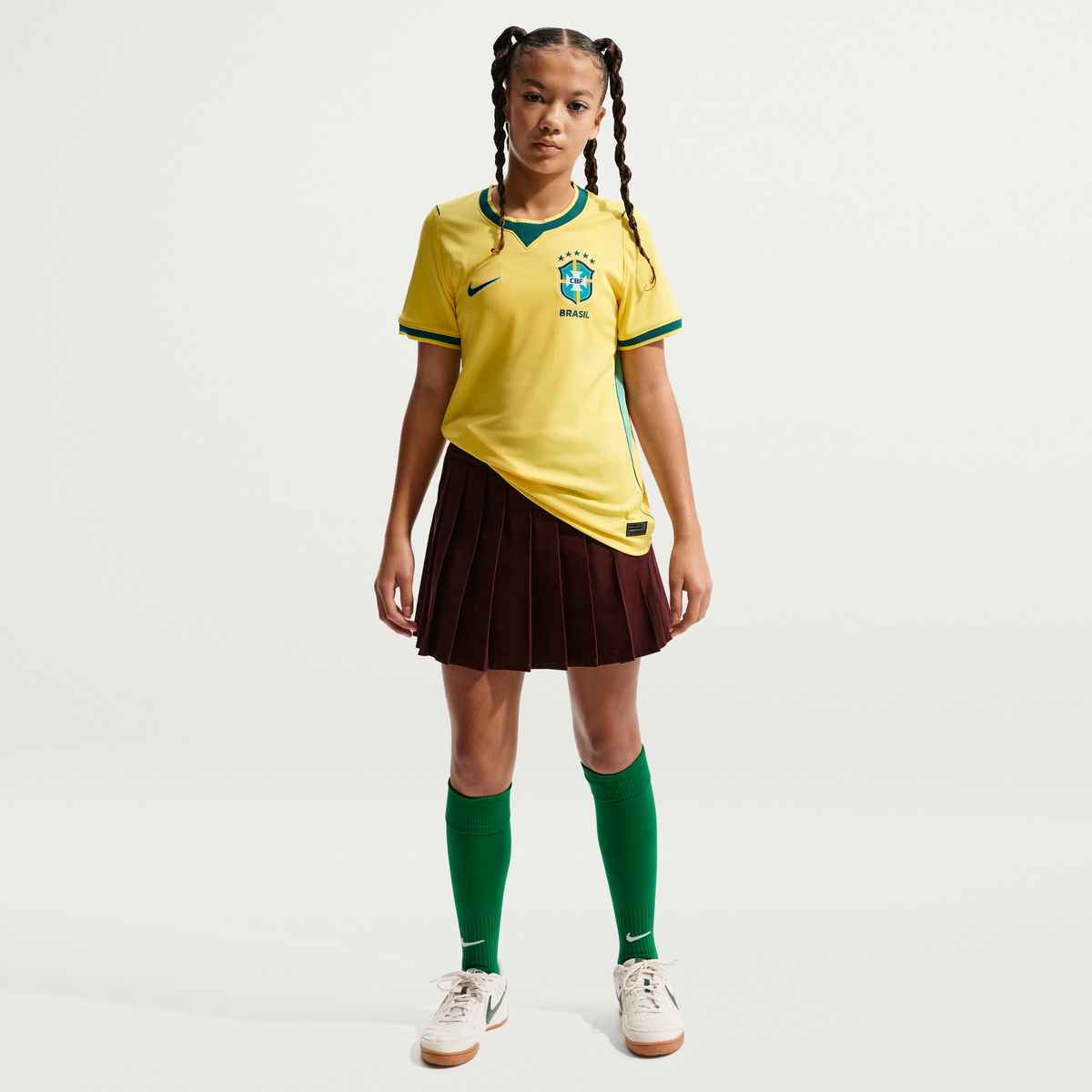 Nike Youth Brazil Pele Home Stadium Jersey 2026 (Yellow Canary/Teal) | SoccerWearhouse