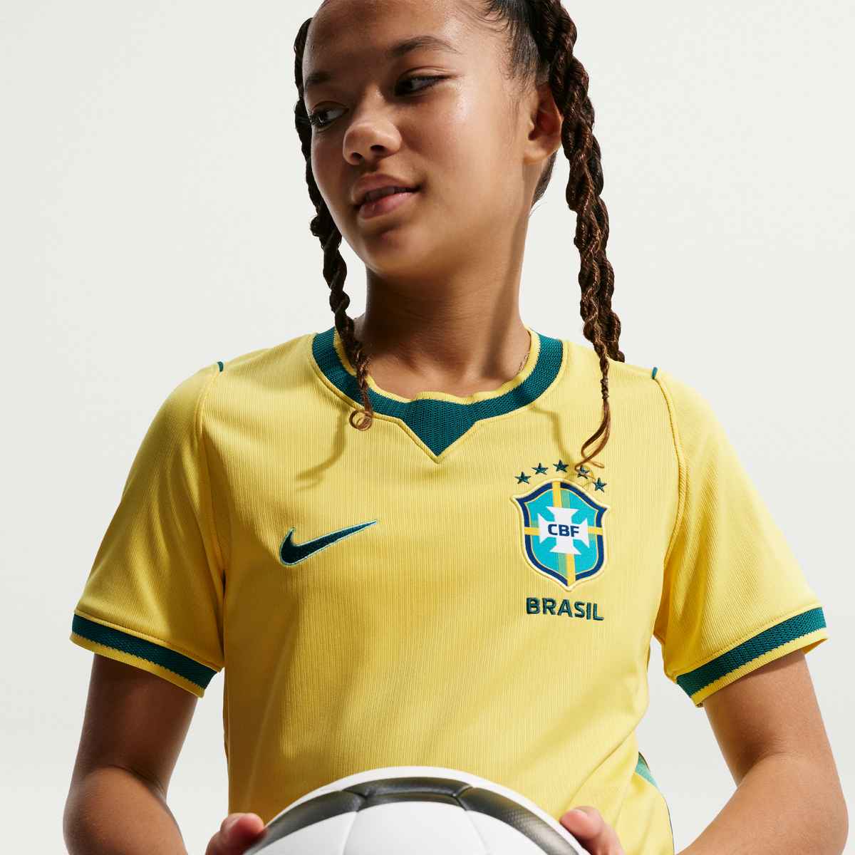 Nike Youth Brazil Pele Home Stadium Jersey 2026 (Yellow Canary/Teal) | SoccerWearhouse