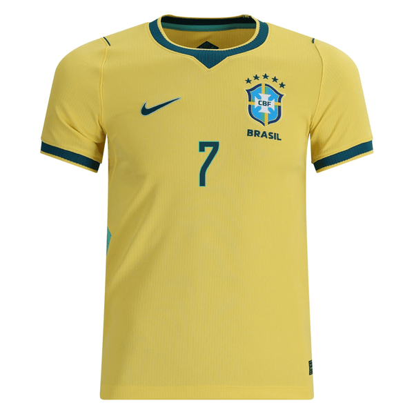 Nike Youth Brazil Vini Jr. Home Stadium Jersey 2026 (Yellow Canary/Tea