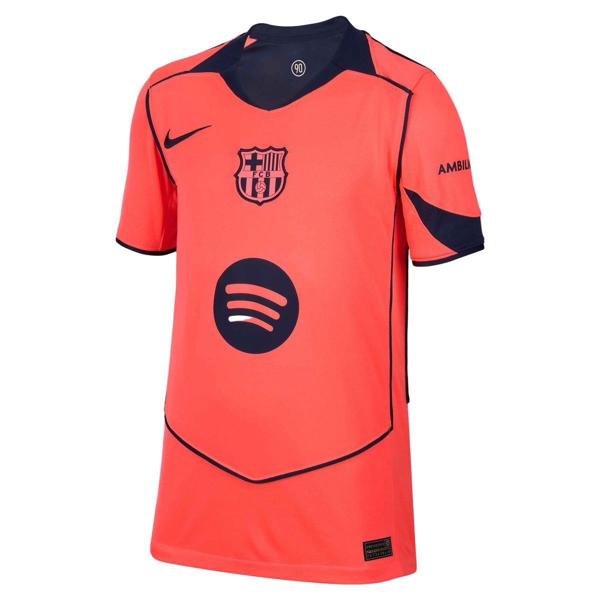 Nike Youth FC Barcelona T90 Third Jersey 25/26 (Bright Mango/Midnight Navy) | SoccerWearhouse