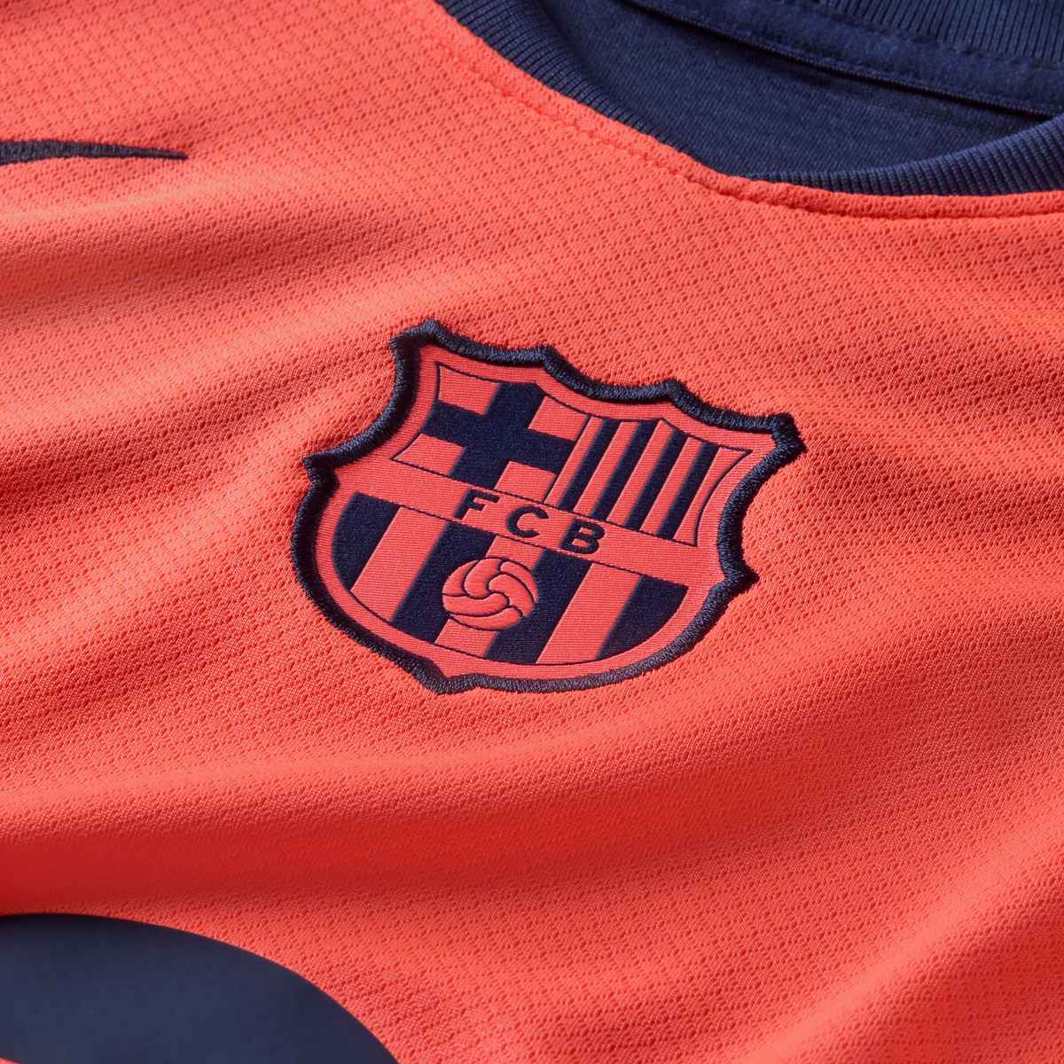 Nike Youth FC Barcelona T90 Third Jersey 25/26 (Bright Mango/Midnight Navy) | SoccerWearhouse