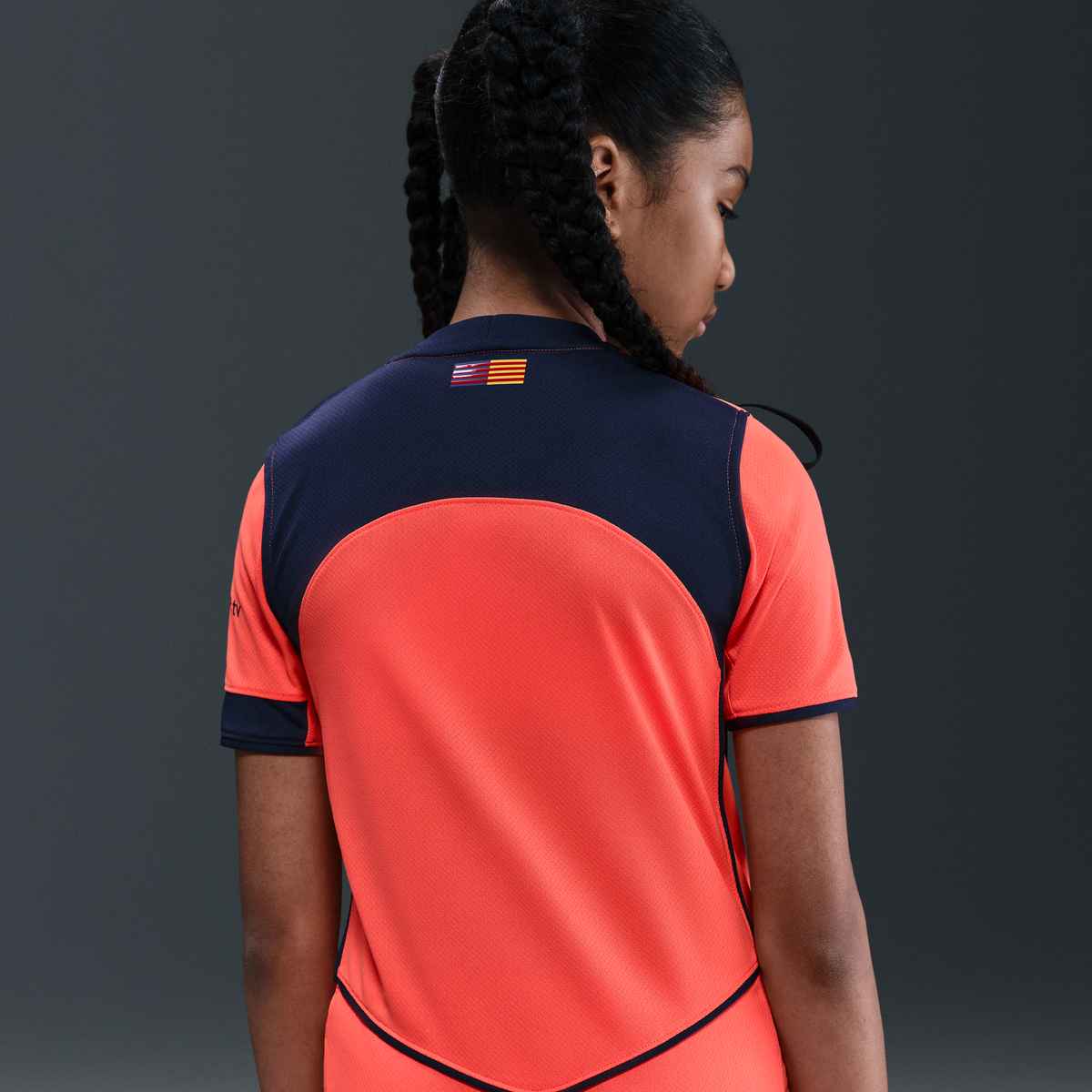 Nike Youth FC Barcelona T90 Third Jersey 25/26 (Bright Mango/Midnight Navy) | SoccerWearhouse