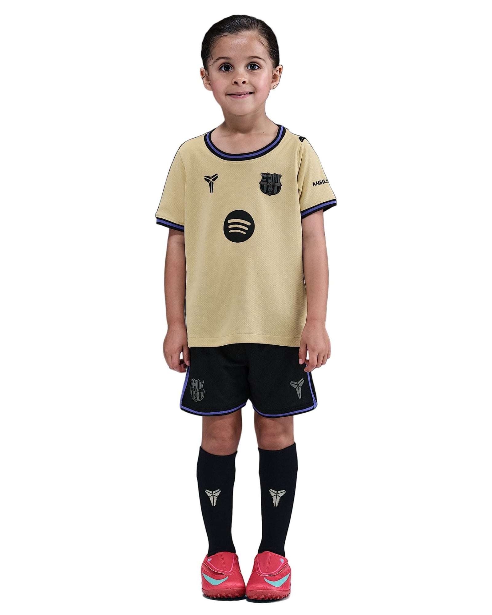 Nike Youth Kobe x FC Barcelona 25/26 Little Kids 3 - Piece Away Kit (Team Gold/Persian Violet/Black) | SoccerWearhouse